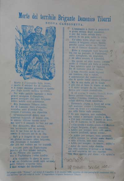 Un foglio volante con alcune quartine di endecasillabi sulla Morte del Terribile Brigante Tiburzi